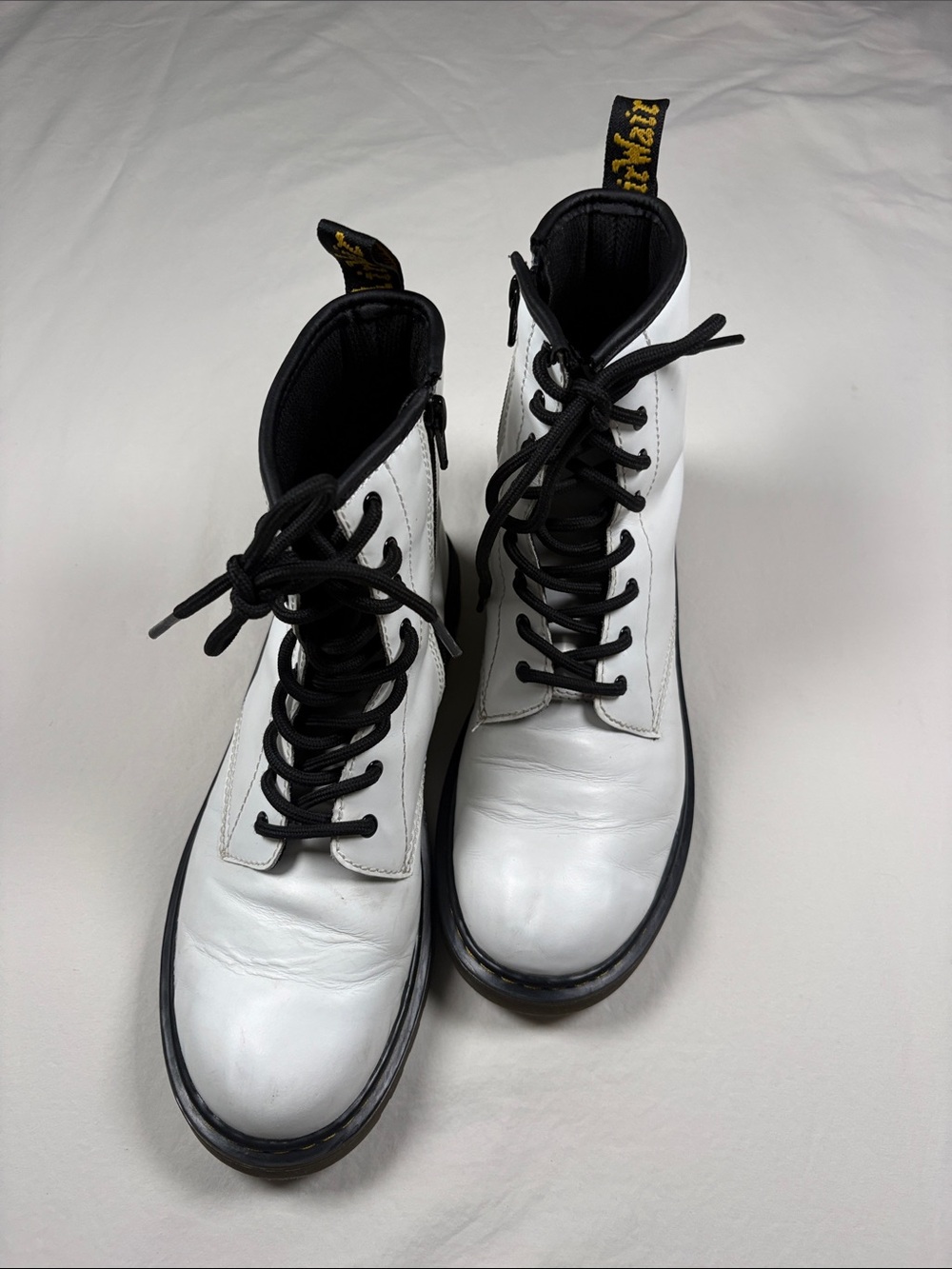Dr. Martens White Lace-Up Combat Boots with Black Trim - Picture 2 of 8